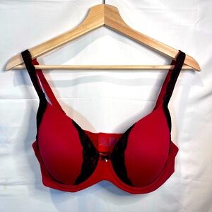 Soma Embraceable Full Coverage Lace Trim Bra Size 36D Red Black EUC underwire